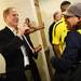 Michigan head coach John Beilein  shows the United States Basketball Writers Association's Oscar Robertson Trophy to Ronda Burke after a press conference on Friday, April 5, 2013 at the Atlanta Marriott Marquis in Atlanta, GA. Melanie Maxwell I AnnArbor.com